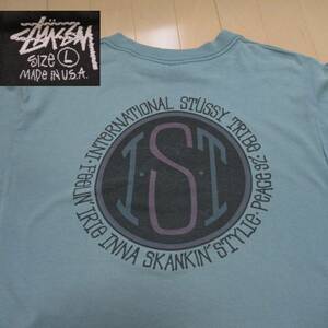 ★即決送込★L 80s USA製 STUSSY ist old oldstussy オールド ステューシー s m xl 90s T shirt Tee 青 crown 半袖 Tシャツ 黒タグ