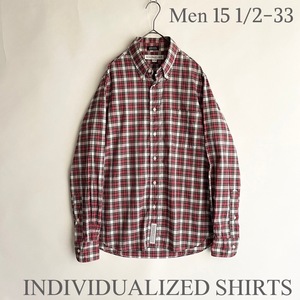 【美品】INDIVIDUALIZED SHIRTS USA製 インディヴィジュアライズドシャツ ボタンダウン チェック シャツ BY別注 赤系 size 15 1/2-33 sk