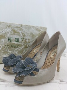 ◇ ◎ Vll Xll XXX 2way 花クリップ オープントゥ ヒール パンプス サイズ36 1/2 グレージュ系 レディース E