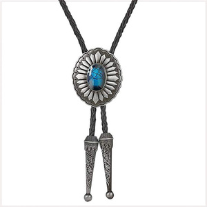 [Fashion] Blue Oval Stone Bolo Tie ブルー オーバルストーン カウボーイ ループタイ 紐ネクタイ レザーロープタイ ボロタイ 【送料無料】