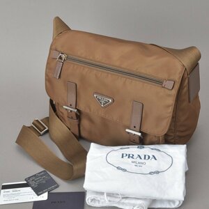 1円 未使用 PRADA プラダ TESSUTO ショルダーバッグ ナイロン レザー ブラウン BT0953 Gカード有 店舗購入品 クロスボディ 軽量 鞄 Ma.g