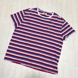 和390★ TOMMY JEANS トミージーンズ 半袖 Tシャツ ボーダー Relaxed Fit XL ピンク ホワイト ブルー メンズ