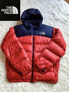 1円　THE NORTH FACE　ザ・ノースフェイス　ダウンジェケット　アウター冬　アウトドア　メンズ　サイズXL レッド×ネイビー　正規品本物