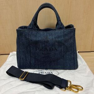 美品 PRADA プラダ ミニ カナパ S デニム 2WAY ハンドバッグ ショルダーバッグ