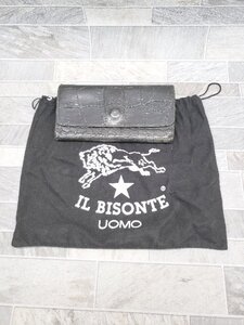 ◇ ◎ IL BISONTE イルビゾンテ 型押しレザー 三つ折り 財布 ウォレット ブラック メンズ P