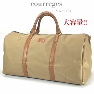 courreges クレージュ ボストンバッグ 旅行バッグ ベージュ ブラウン 無地 レザー ブランド 大容量 軽量 旅行 トラベル レディース お洒落 