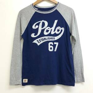 □POLO RALPH LAUREN 長袖Tシャツ M(10-12) 150/76 紺×灰 ポロラルフローレン キッズ 綿100％ ラグラン 複数落札同梱OK B240411-4●