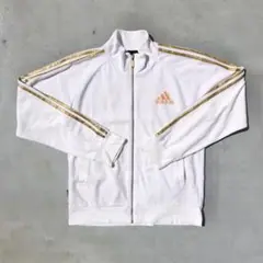 00s adidas ベロア トラックジャケット ジャージ L ホワイト 金