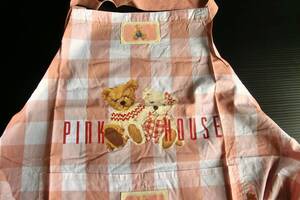 PINK HOUSE ピンクハウス◆ニットくまちゃん柄×ピンク系ギンガムチェック エプロン◆未使用品◆日本製◆テディベア