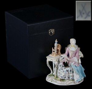 ■Meissen オールドマイセン 貴婦人 フィギュリン 高さ約16.5㎝ 合箱■