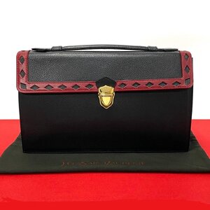 極 美品 YVES SAINT LAURENT イヴ・サンローラン ヴィンテージ カットアウト レザー ミニ ハンドバッグ ブラック レッド 72946