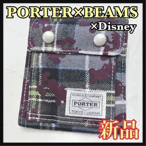 ☆未使用保管品☆ PORTER×BEAMS Disney ディズニー コラボ 折り財布 財布 ウォレット チェック柄 ビームス ミッキー ポーター 送料無料 ①