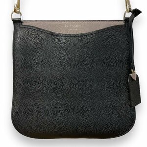 美品 kate spade ケイトスペード margaux マルゴー ラージ グレインレザー クロスボディ ショルダーバッグ ブラック×グレー