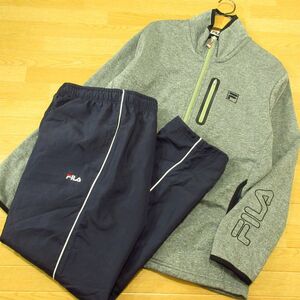 ◎使用少なめ！M 上下セット！FILA フィラ◆厚手 裏起毛 ジャージジャケット&ナイロンパンツ 秋冬！◆メンズ グレーx紺◆BA1000