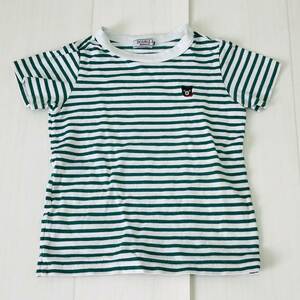 k0360 Mikihouse ミキハウス Tシャツ 半袖 綿100％ 刺しゅう くま サイズ100 緑 白 ボーダー 男の子 かわいい シンプルデイリーカジュアル