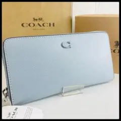 ◆新品◆ coach コーチ 長財布 ラウンドジップ ブルー アコーディオン