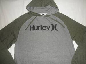 『Hurley』裏起毛ロゴプリント プルオーバー パーカーUS XL灰x緑