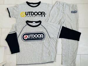 ■OUTDOORアウトドアのルームウェア パジャマ3点セット■重ね着風長袖Tシャツ/長ズボン/半袖Tシャツの3点セット■130サイズ・グレー系■