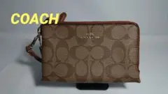 3 COACH シグネチャー ポーチ ベージュ レザー 袋STタグあり