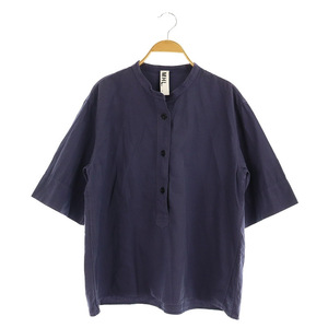 マーガレットハウエル MHL. 23SS ORGANIC COTTON SHIRTING トップス シャツ ブラウス 七分袖 バンドカラー プルオーバー コットン 2 紺