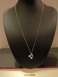 ◆ MIKIMOTO ミキモト K18 750 南洋真珠 淡水 ダイヤモンド 音符 ペンダントネックレス 2.62g 約42cm pearl diamond Necklace jewelry