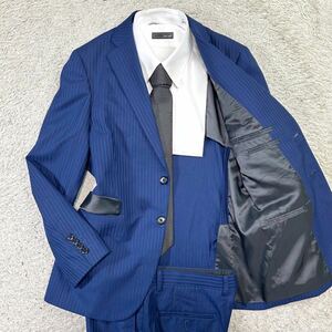 パーフェクトスーツファクトリー【鮮やかなブルー】P.S.FA スーツ　セットアップ　テーラードジャケット　ストライプ　ブルー　青　M位