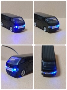 ダミースキャナー ハイエース 200系 4型 黒　スーパーGL 社外ホイール トミカ TOYOTA LED 12V 2灯点滅　盗難防止 ミニカー 防犯 即決