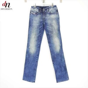 DIESEL ディーゼル LHELA 008QY クラッシュ加工 スリム ストレート ストレッチ デニムパンツ ジーンズ INDIGO W24 L30