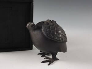 ○栄○古銅 鋳銅 中国 鳥 香炉 置物 7.8cm 塗箱 無傷完品 20w11