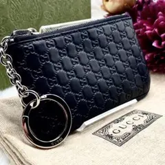 ✨極美品✨GUCCI コインケース　マイクロ グッチ シマ　レザー　ブラック　黒