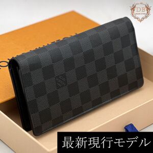 ルイヴィトン ダミエ グラフィット ブラザ 長財布 ブラック シルバー ビジネス Louis Vuitton メンズ 財布 IC 鑑定済み 正規品 Auth