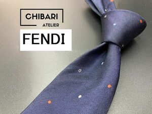 FENDI　フェンディ　FFロゴ＆ドット柄　ネクタイ　3本以上送料無料　ネイビー　0805058