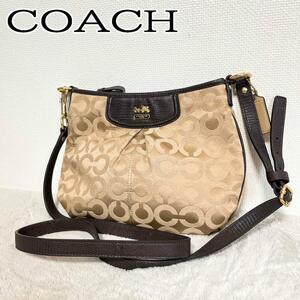 美品COACH コーチショルダーバッグハンドバッグゴールドシグネチャー総柄