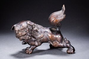 【善古堂】某有名オークション買入 時代物 銅製 唐獅子置物 和風インテリア 骨董品 古美術1225-243S02