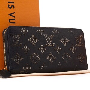 LOUIS VUITTON ルイヴィトン マヒナ ラウンドファスナー 財布 長財布 モノグラムブラック レザー ジッピーウォレット