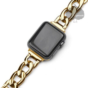 YGG★Apple Watch マット チェーン バンド ベルト 金 ゴールド 42 44 45 49 対応 アップルウォッチ 9 8 7 6 5 4 3 SE ウルトラ 互換