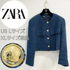 ZARA　金ボタン付き　千鳥柄　ツイードノーカラージャケット　高見え