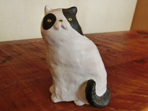 ◆◆高村愉以 作 新品 土鈴 猫 白黒 ねこ CAT ハート◆◆