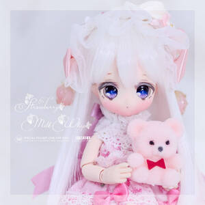 ◆MIMIEL◆1/12フルセットドール・いちごみるくほいっぷちゃん◆オビツ11+larimarヘッドカスタム◆4inchウィッグ・お洋服と小物セット◆