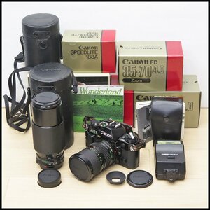 ●8) Canon/キヤノン 一眼レフカメラ AE-1 PROGRAM ズームレンズ FD 35-70mm 1:4 FD 70-210mm 1:4 スピードライト 188A 【現状品】