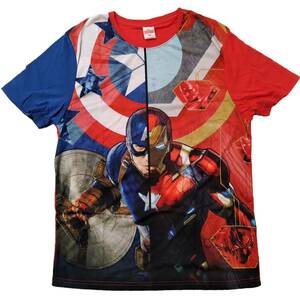 シビルウォー　Tシャツ　Mサイズ　赤×青　キャプテンアメリカ　アイアンマン　marvel　マーベル　アメコミ 