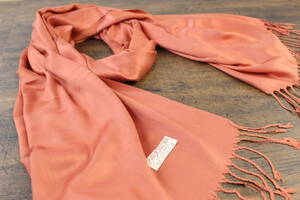 新品【パシュミナ Pashmina】無地 ブラッドオレンジ B.ORANGE 橙 Plain 大判 ストール カシミア100% Cashmere 訳あり