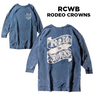 50 【RCWB】 ロデオクラウンズ スウェット スエット ワンピース トップス F ネイビー青 バックプリント 長袖 ゆったり ヴィンテージ加工