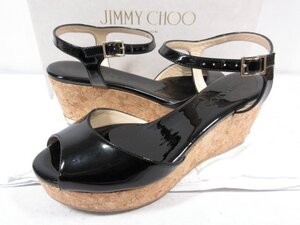 未使用 【ジミーチュウ JIMMY CHOO】 PERLA プラットフォーム アンクルストラップ サンダル 靴 (レディース) size37 黒 □30LZ4739□