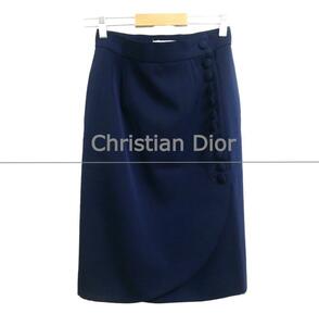 美品 Christian Dior クリスチャンディオール サイズM 膝丈 タイト ラップスカート タイトスカート 紺 ネイビー