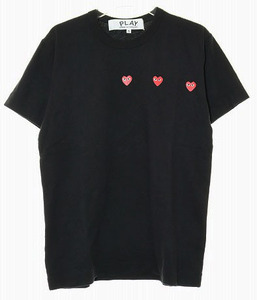 プレイコムデギャルソン PLAY COMME des GARCONS HORIZONTAL 3 HEART TEE BLACK Sサイズ AX-T337-051 Tシャツ ハート ロゴ カットソー 黒●