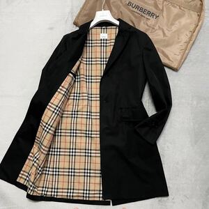 美品!L相当★BURBERRY バーバリー チェスターコート ロング丈 コットン ノバチェック 現行モデル 黒 ブラック メンズ 44 ガーメント付属