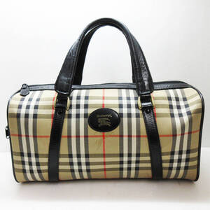 KM-5297【ボストンバッグ】BURBERRY/バーバリー★ノバチェック シャドーホース ベージュ系 ハンドバッグ★オールド ビンテージ