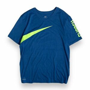 NIKE ナイキ DRI-FIT ドライフィット 半袖 スウォッシュ プリント ロゴ Tシャツ S/S 通気性 ランニング スポーツ ジョギング XL ブルー