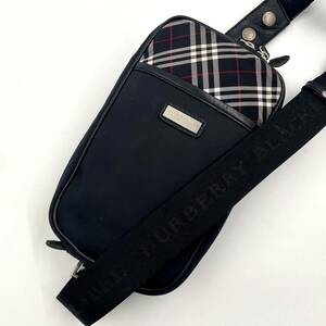 【極美品/希少モデル】BURBERRY バーバリーブラックレーベル ノバチェック ボディバッグ ショルダー 斜め掛け ナイロン レザー メンズ 黒